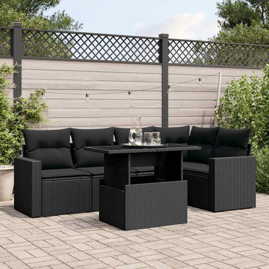 Set Divano da Giardino 6 pz con Cuscini Nero in Polyrattan - homemem39