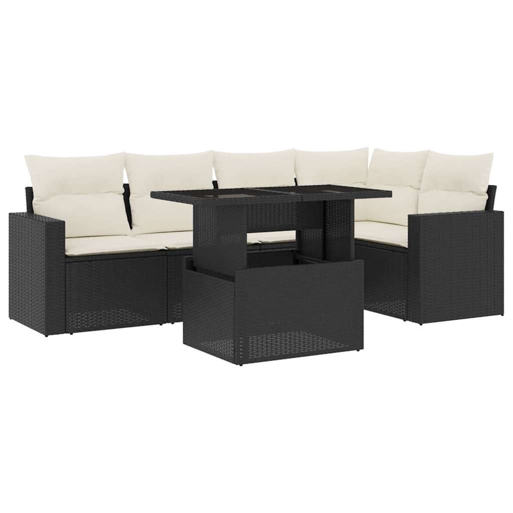 Set Divano da Giardino 6 pz con Cuscini Nero in Polyrattan - homemem39