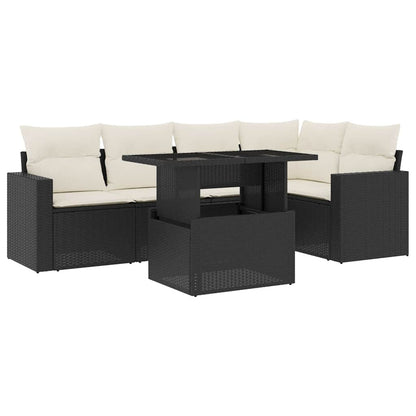 Set Divano da Giardino 6 pz con Cuscini Nero in Polyrattan - homemem39