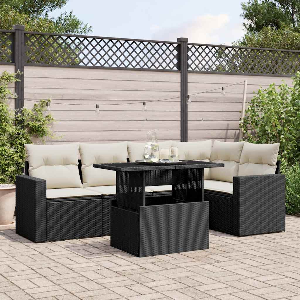 Set Divano da Giardino 6 pz con Cuscini Nero in Polyrattan - homemem39