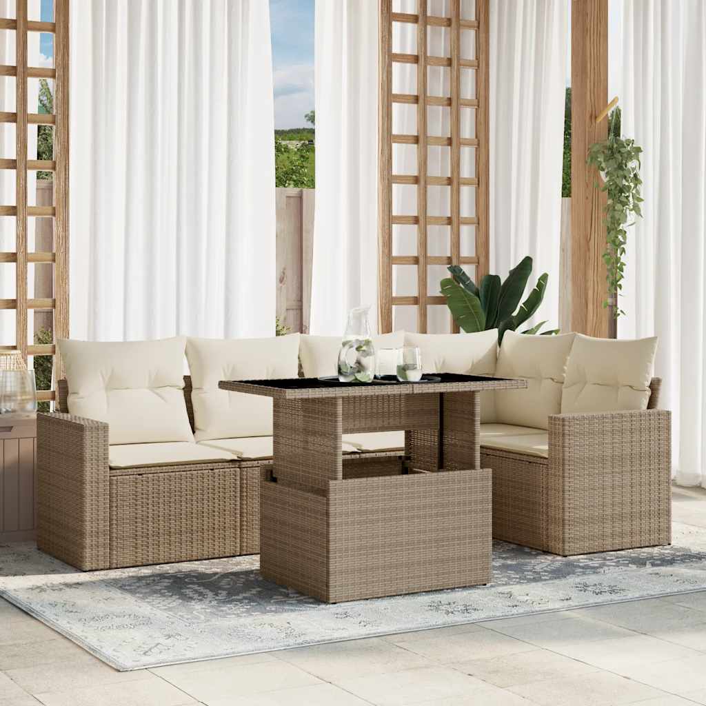 Set Divano da Giardino 6 pz con Cuscini Beige in Polyrattan - homemem39