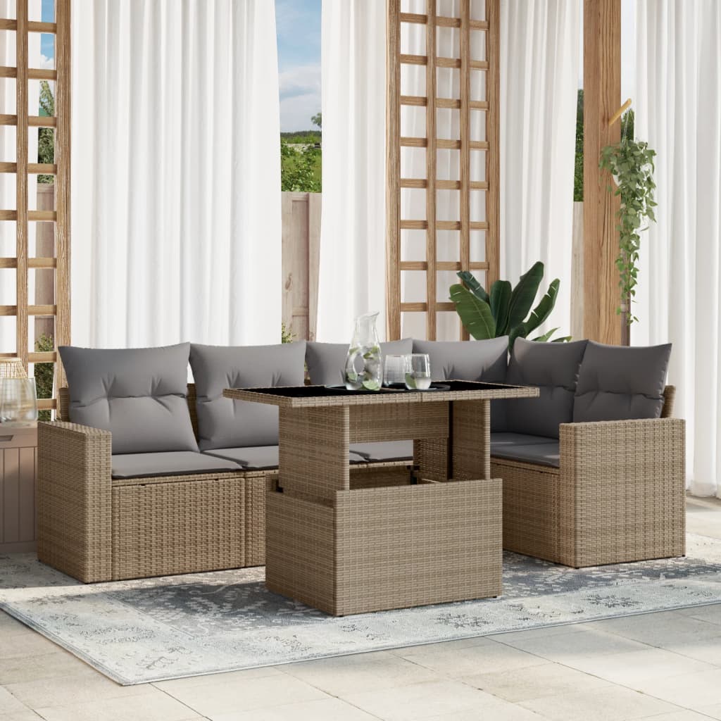 Set Divano da Giardino 6 pz con Cuscini Beige in Polyrattan - homemem39