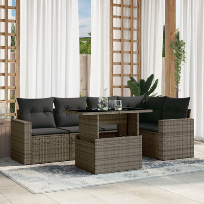 Set Divano da Giardino 6 pz con Cuscini Grigio in Polyrattan - homemem39
