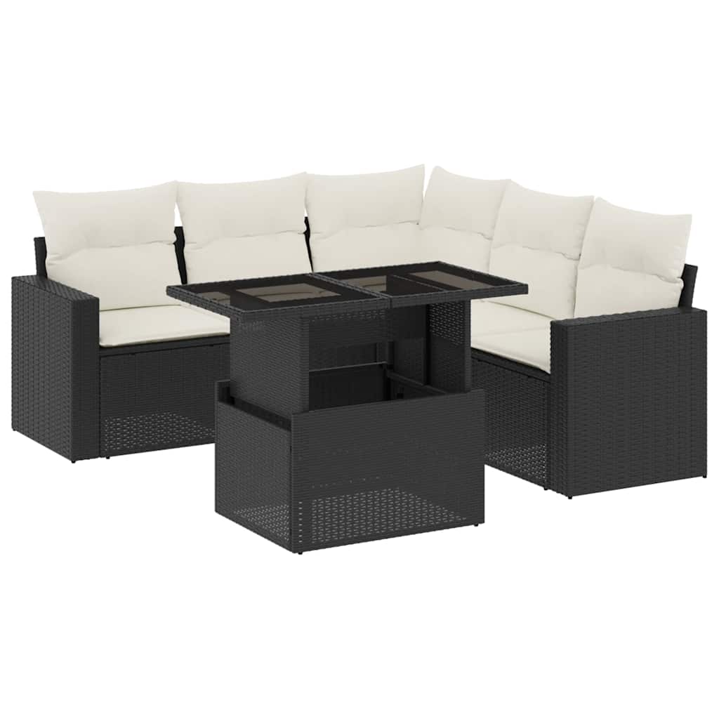 Set Divano da Giardino 6 pz con Cuscini Nero in Polyrattan - homemem39