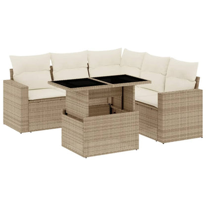 Set Divano da Giardino 6 pz con Cuscini Beige in Polyrattan - homemem39