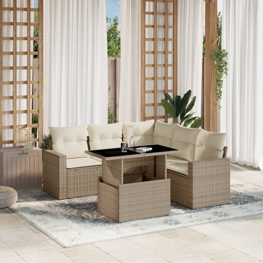 Set Divano da Giardino 6 pz con Cuscini Beige in Polyrattan - homemem39