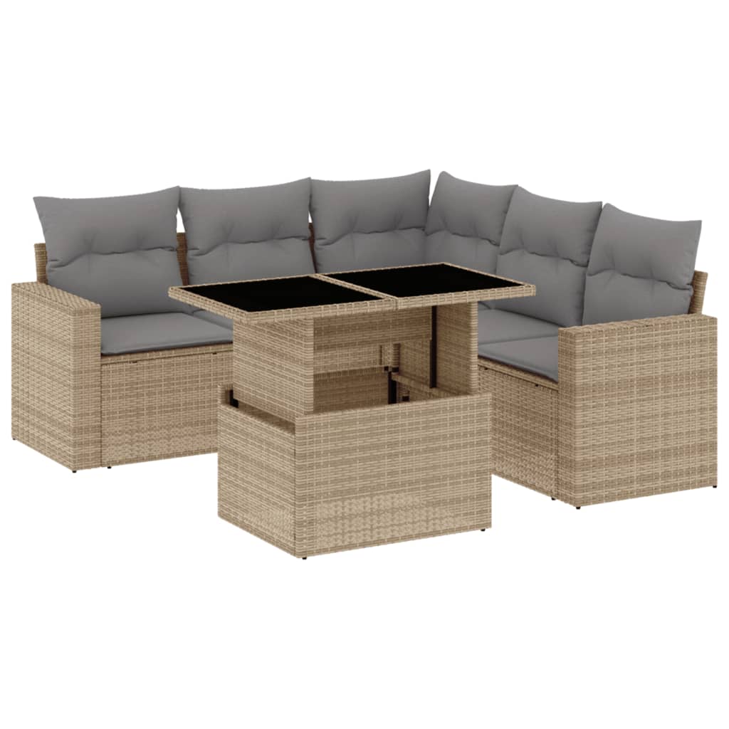 Set Divano da Giardino 6 pz con Cuscini Beige in Polyrattan - homemem39