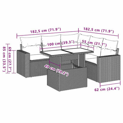 Set Divani da Giardino 6 pz con Cuscini Grigio in Polyrattan | homemem39