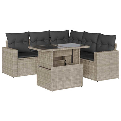 Set Divano da Giardino 6pz con Cuscini Grigio Chiaro Polyrattan - homemem39