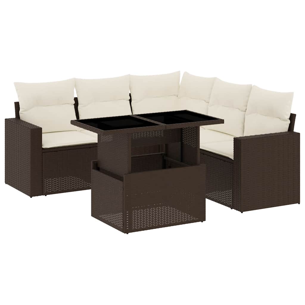 Set Divano da Giardino 6 pz con Cuscini Marrone in Polyrattan - homemem39