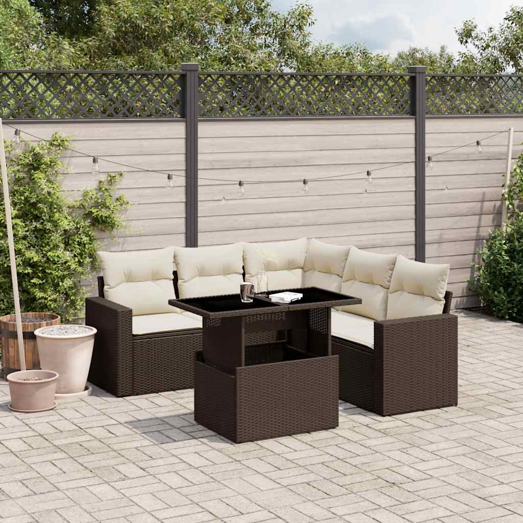 Set Divano da Giardino 6 pz con Cuscini Marrone in Polyrattan - homemem39