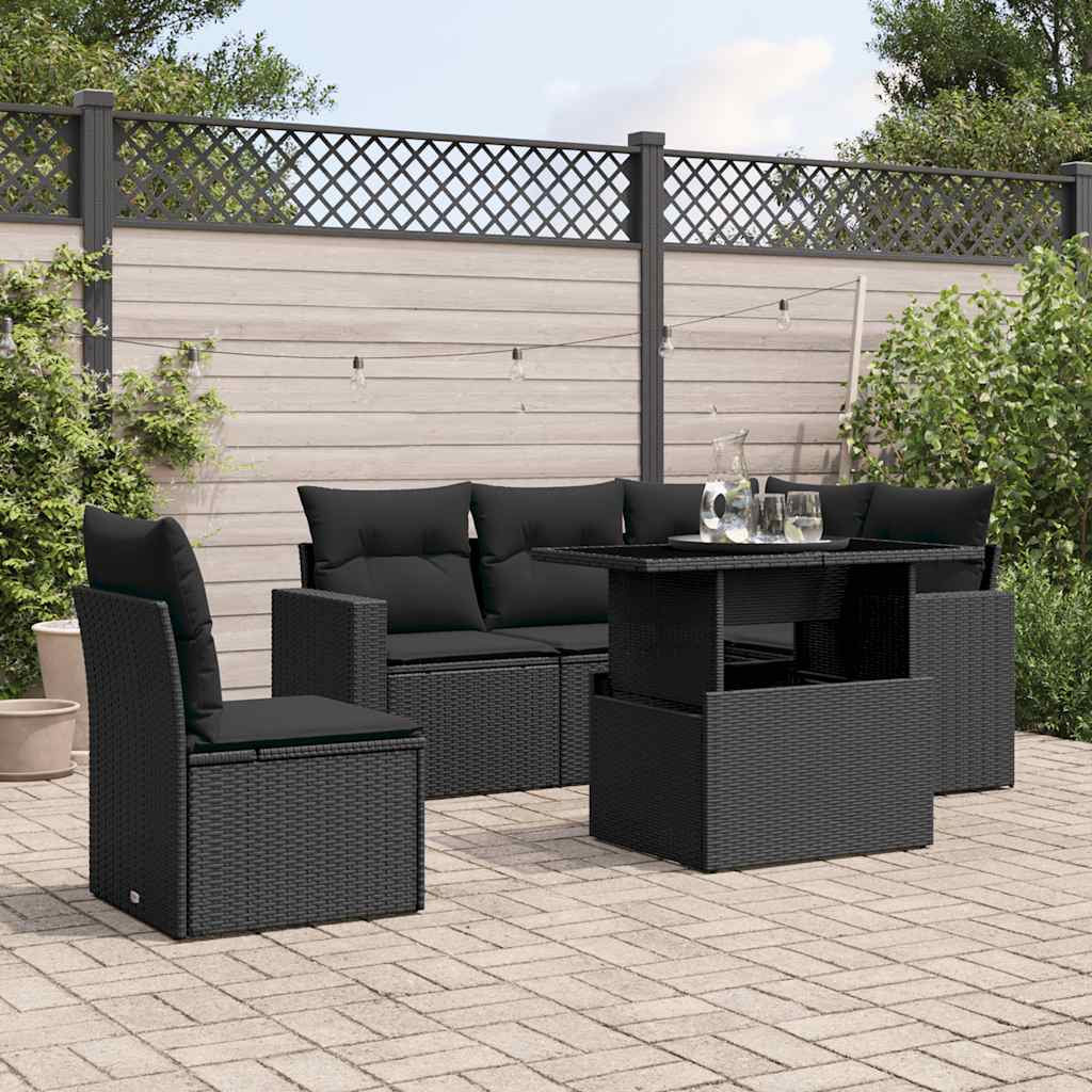 Set Divano da Giardino 6 pz con Cuscini Nero in Polyrattan - homemem39