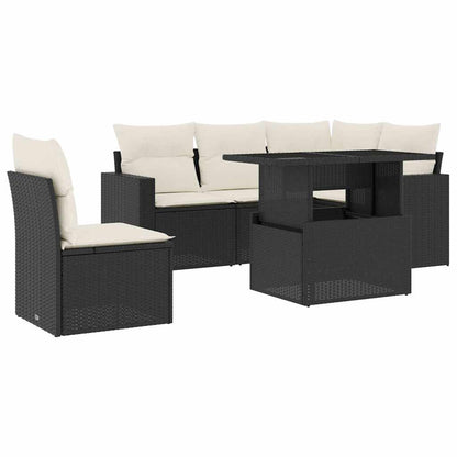 Set Divano da Giardino 6 pz con Cuscini Nero in Polyrattan