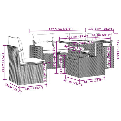 Set Divano da Giardino 6 pz con Cuscini Nero in Polyrattan - homemem39