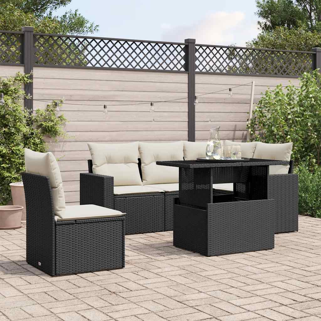 Set Divano da Giardino 6 pz con Cuscini Nero in Polyrattan - homemem39