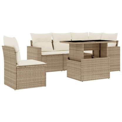Set Divano da Giardino 6 pz con Cuscini Beige in Polyrattan - homemem39