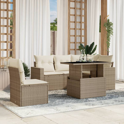 Set Divano da Giardino 6 pz con Cuscini Beige in Polyrattan - homemem39