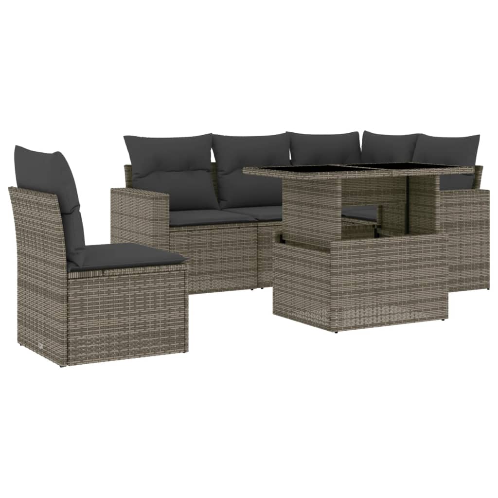 Set Divano da Giardino 6 pz con Cuscini Grigio in Polyrattan - homemem39