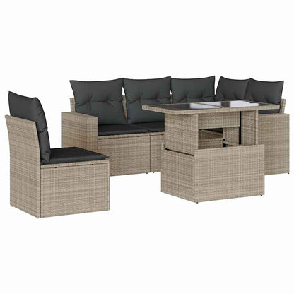 Set Divano da Giardino 6pz con Cuscini Grigio Chiaro Polyrattan | homemem39