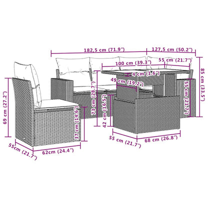 Set Divano da Giardino 6pz con Cuscini Grigio Chiaro Polyrattan | homemem39