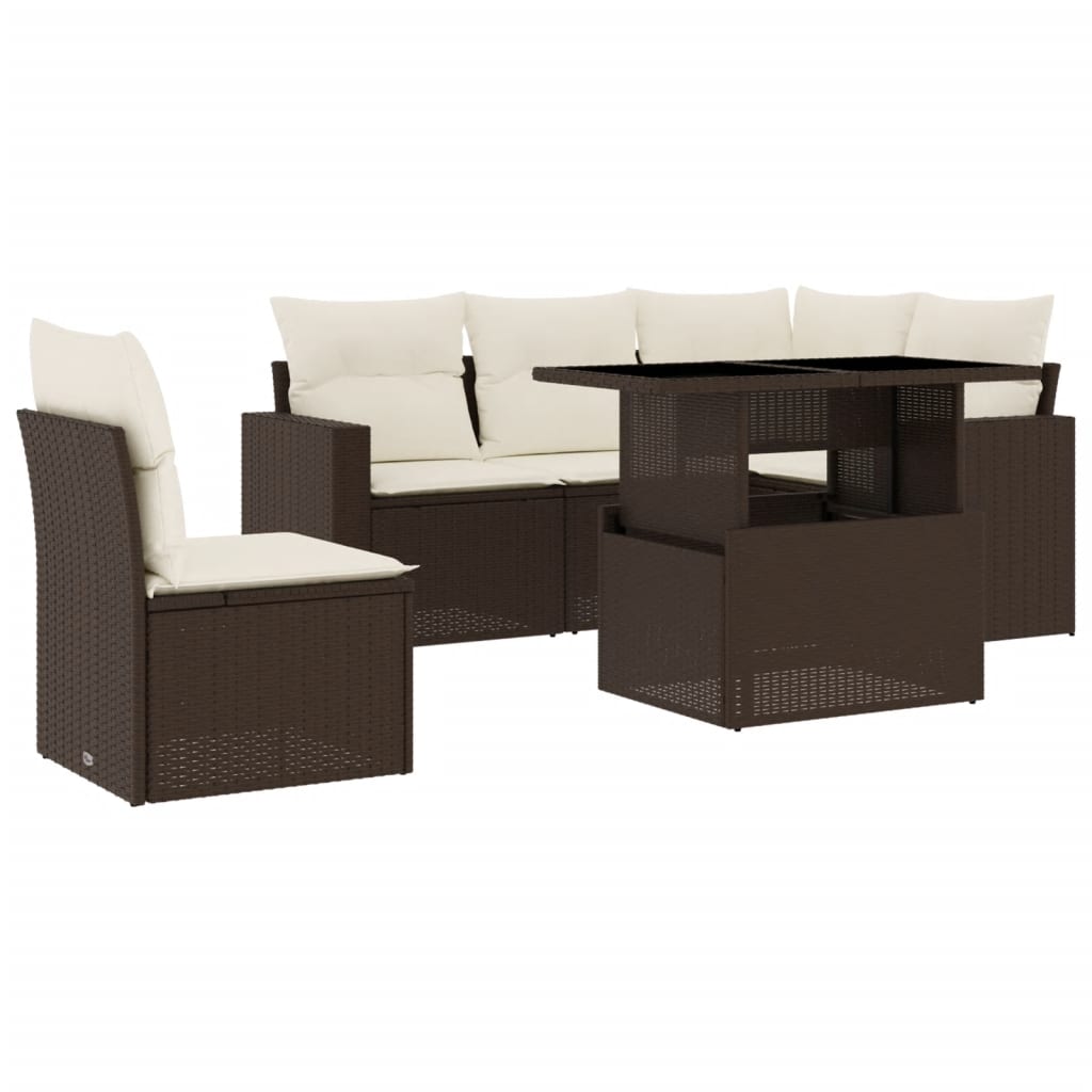 Set Divano da Giardino 6 pz con Cuscini Marrone in Polyrattan | homemem39