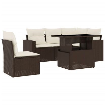 Set Divano da Giardino 6 pz con Cuscini Marrone in Polyrattan - homemem39