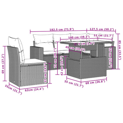 Set Divano da Giardino 6 pz con Cuscini Marrone in Polyrattan | homemem39
