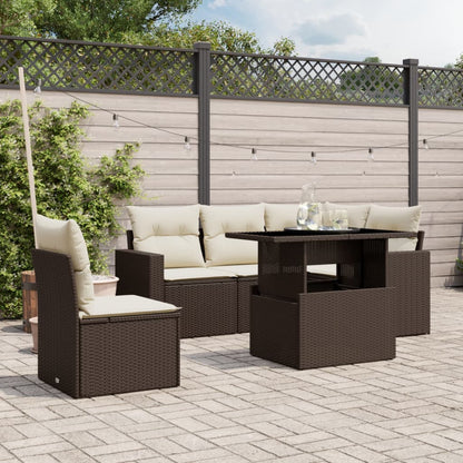 Set Divano da Giardino 6 pz con Cuscini Marrone in Polyrattan | homemem39