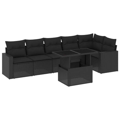 Set Divani da Giardino con Cuscini 7pz Nero Polyrattan | homemem39