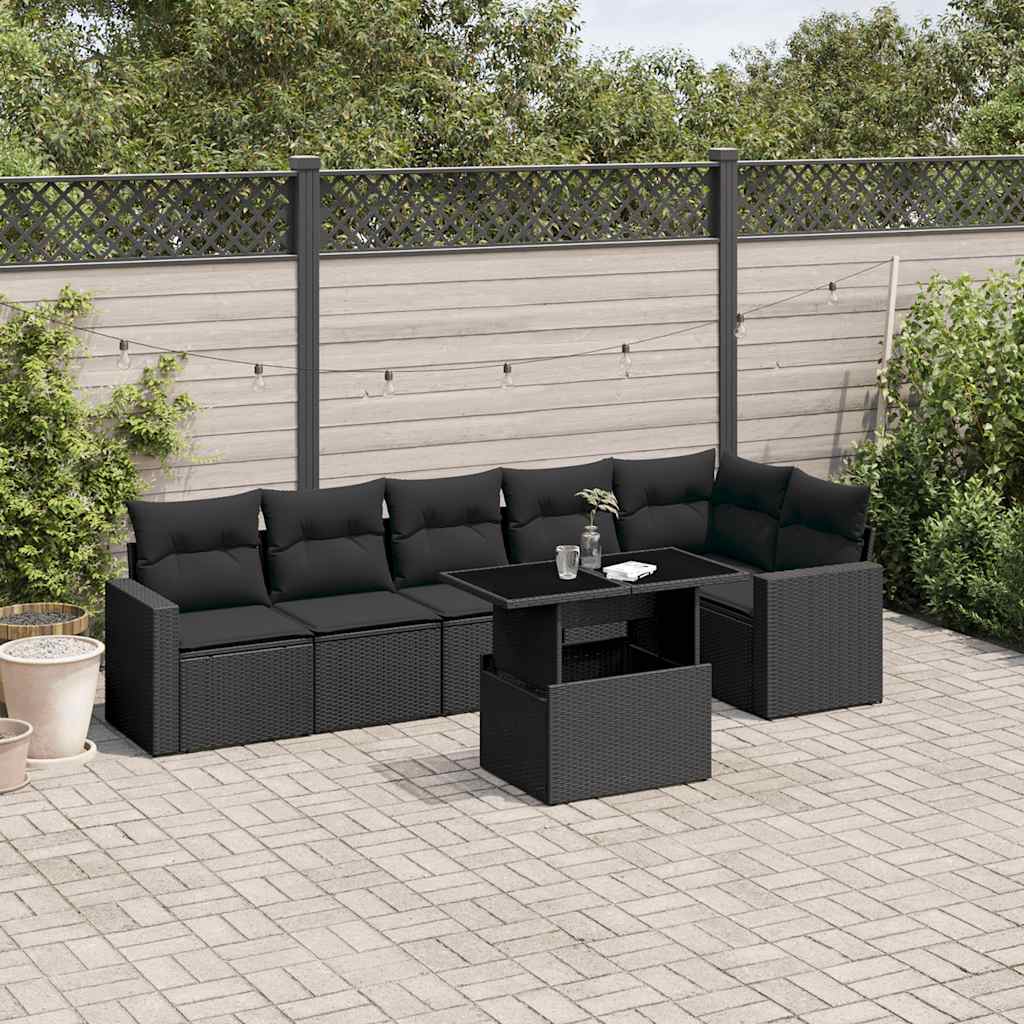 Set Divani da Giardino con Cuscini 7pz Nero Polyrattan - homemem39