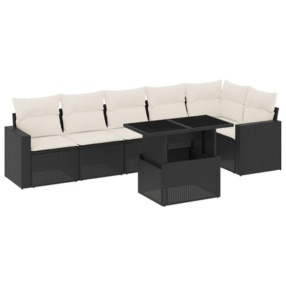 Set Divani da Giardino con Cuscini 7pz Nero Polyrattan | homemem39