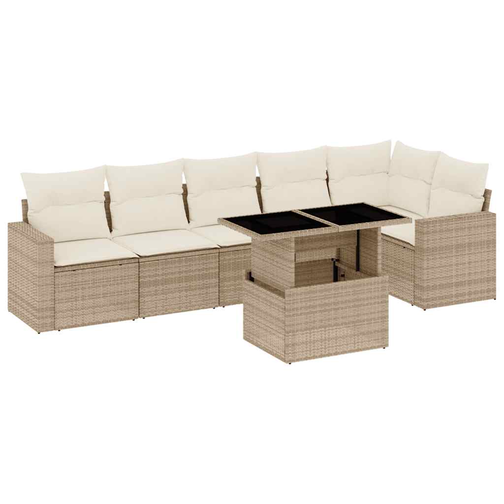 Set Divani da Giardino 7 pz con Cuscini Beige in Polyrattan - homemem39