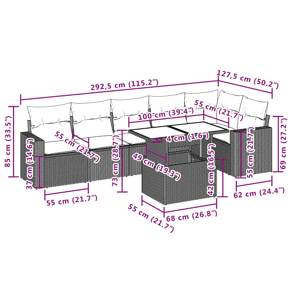 Set Divani da Giardino 7 pz con Cuscini Beige in Polyrattan - homemem39
