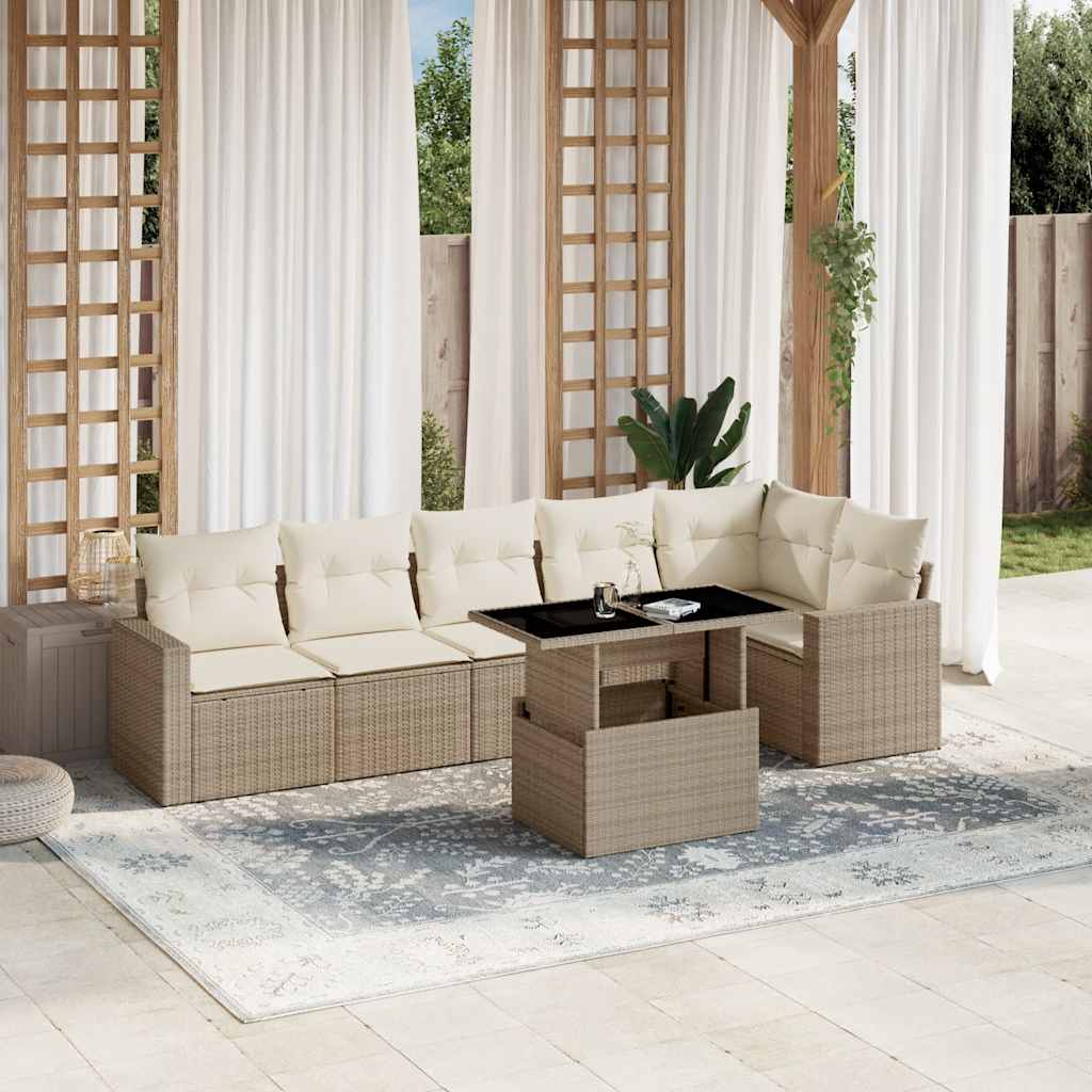 Set Divani da Giardino 7 pz con Cuscini Beige in Polyrattan - homemem39