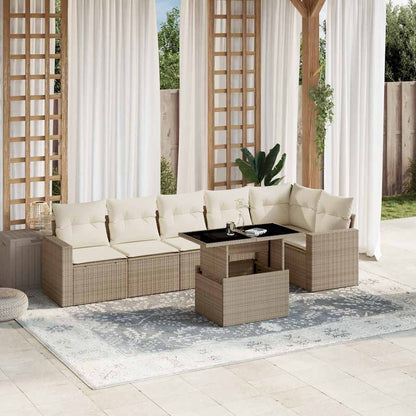 Set Divani da Giardino 7 pz con Cuscini Beige in Polyrattan - homemem39