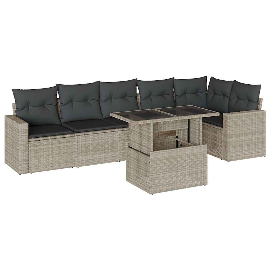 Set Divani da Giardino 7pz con Cuscini Grigio Chiaro Polyrattan | homemem39