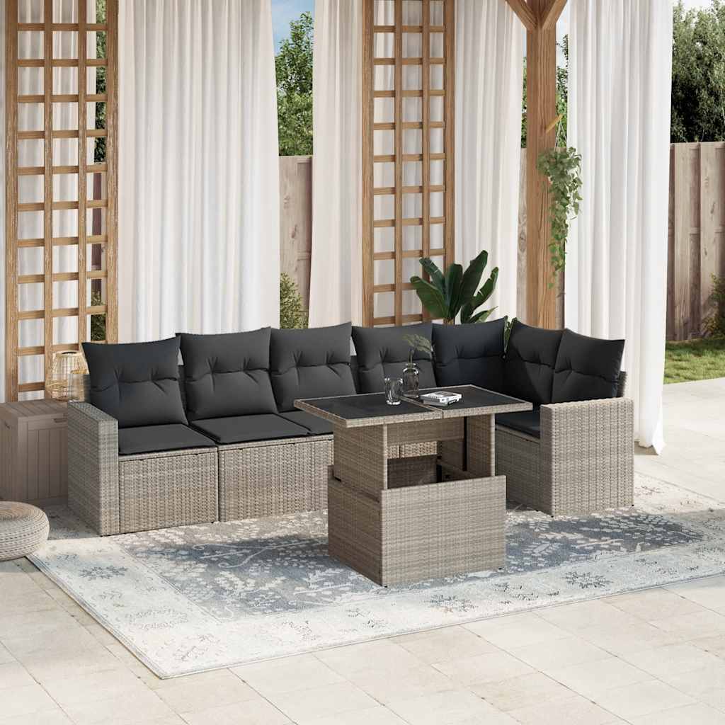 Set Divani da Giardino 7pz con Cuscini Grigio Chiaro Polyrattan - homemem39