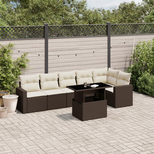Set Divani da Giardino 7 pz con Cuscini Marrone in Polyrattan - homemem39