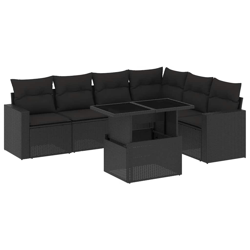 Set Divani da Giardino con Cuscini 7pz Nero Polyrattan - homemem39