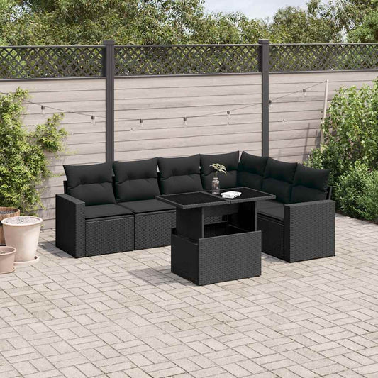 Set Divani da Giardino con Cuscini 7pz Nero Polyrattan - homemem39
