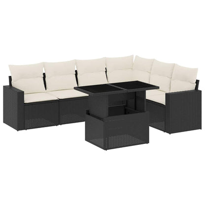 Set Divani da Giardino con Cuscini 7pz Nero Polyrattan | homemem39