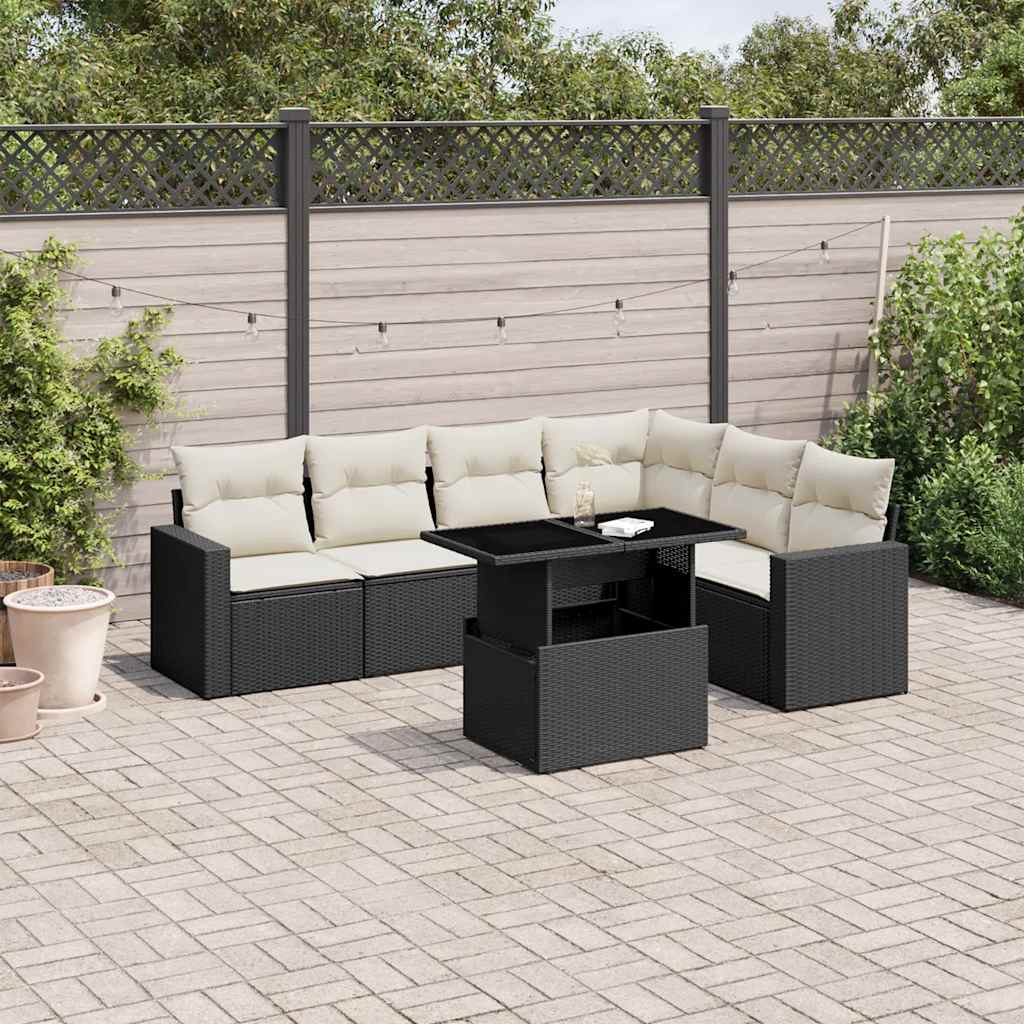 Set Divani da Giardino con Cuscini 7pz Nero Polyrattan | homemem39