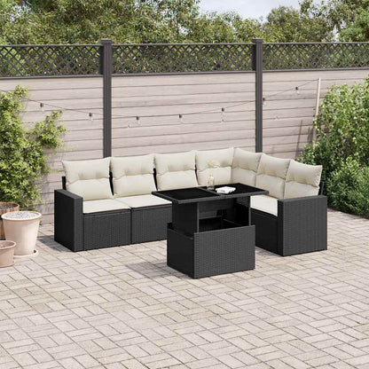 Set Divani da Giardino con Cuscini 7pz Nero Polyrattan | homemem39