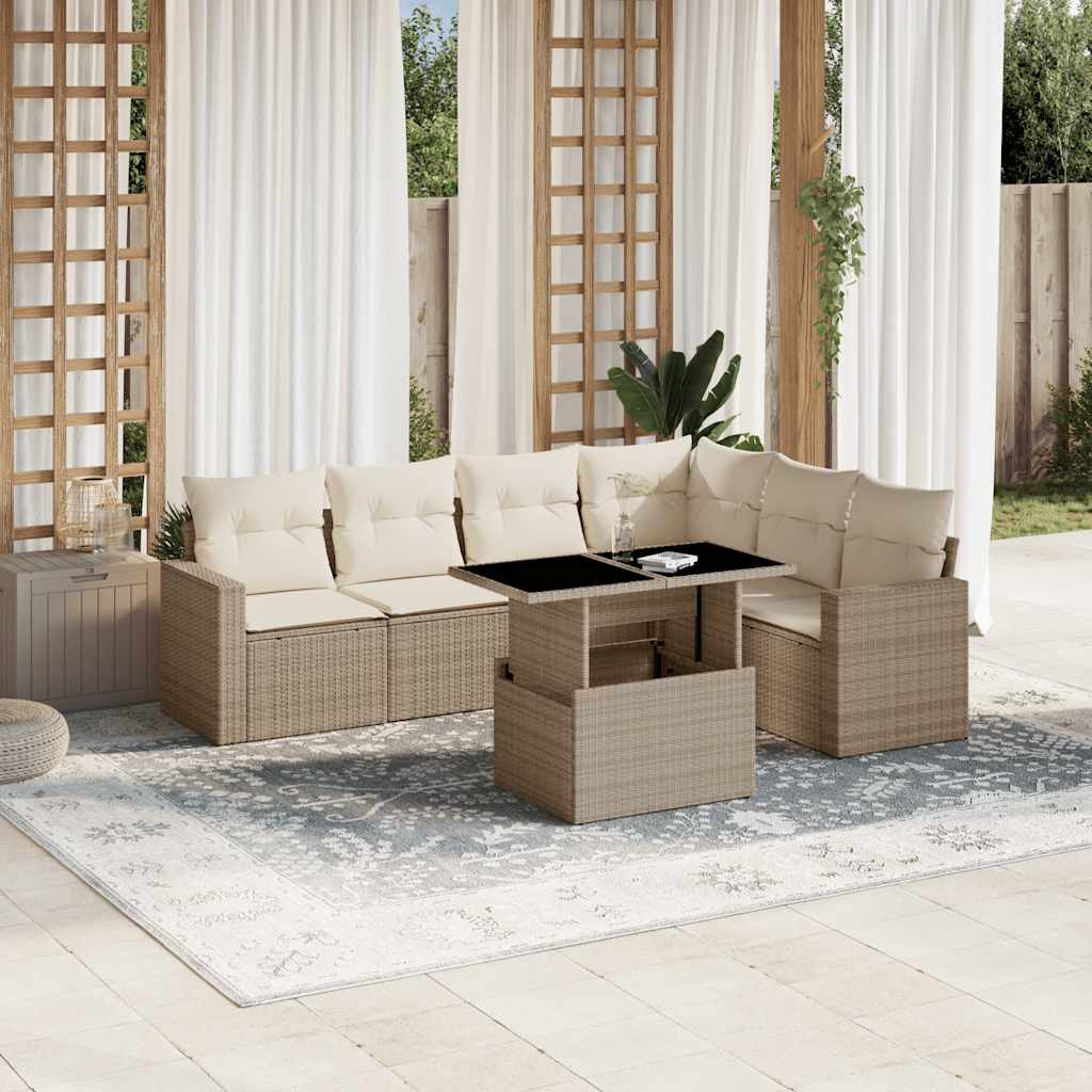 Set Divani da Giardino 7 pz con Cuscini Beige in Polyrattan - homemem39