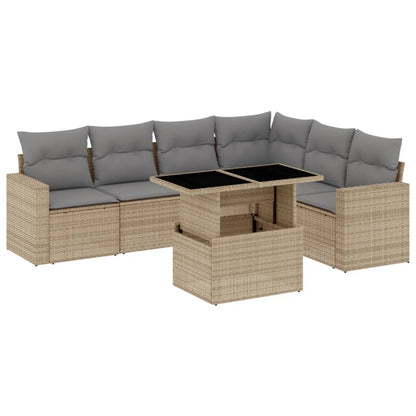 Set Divani da Giardino 7 pz con Cuscini Beige in Polyrattan | homemem39