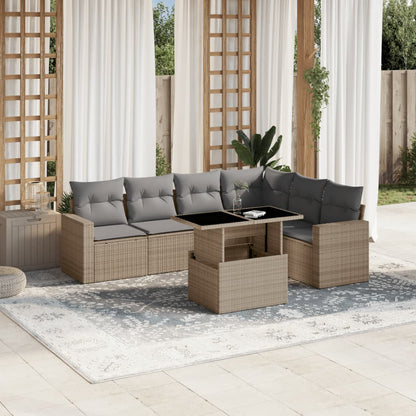 Set Divani da Giardino 7 pz con Cuscini Beige in Polyrattan | homemem39
