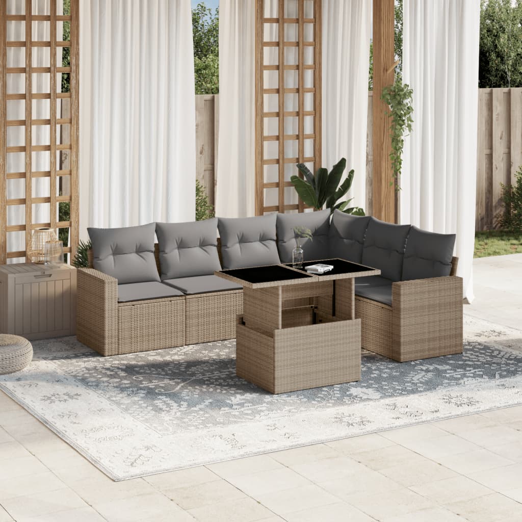 Set Divani da Giardino 7 pz con Cuscini Beige in Polyrattan - homemem39
