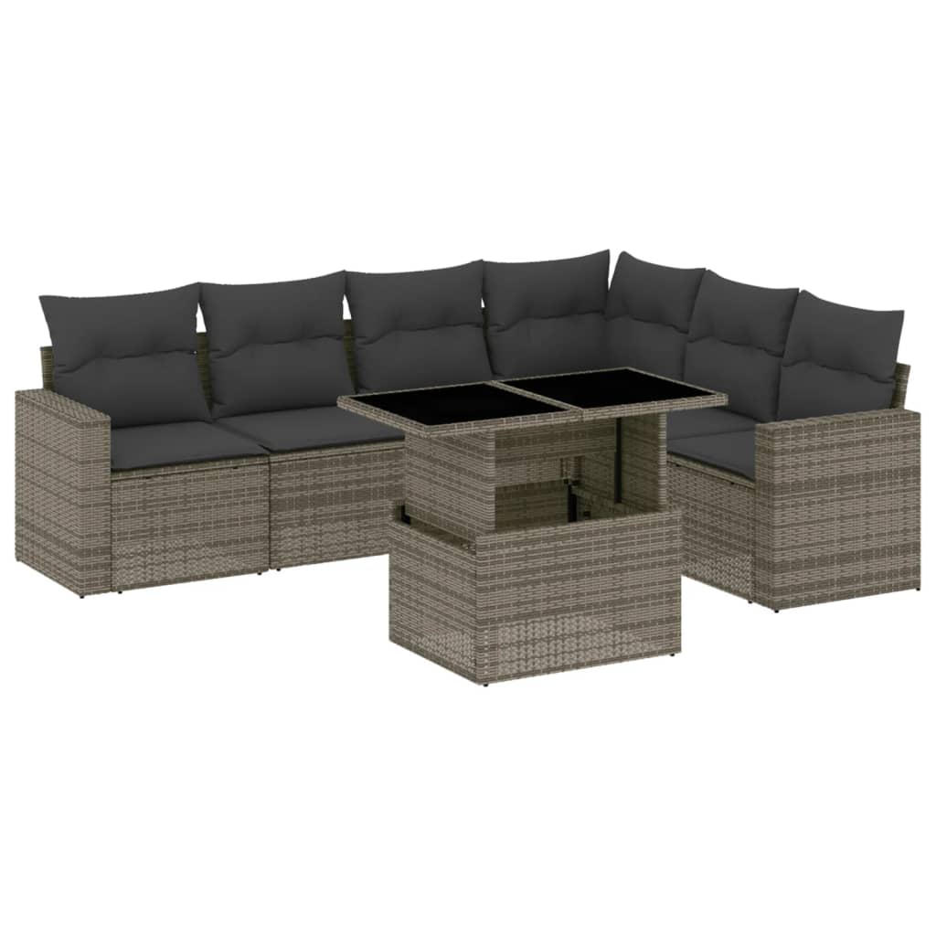 Set Divani da Giardino 7 pz con Cuscini Grigio in Polyrattan | homemem39