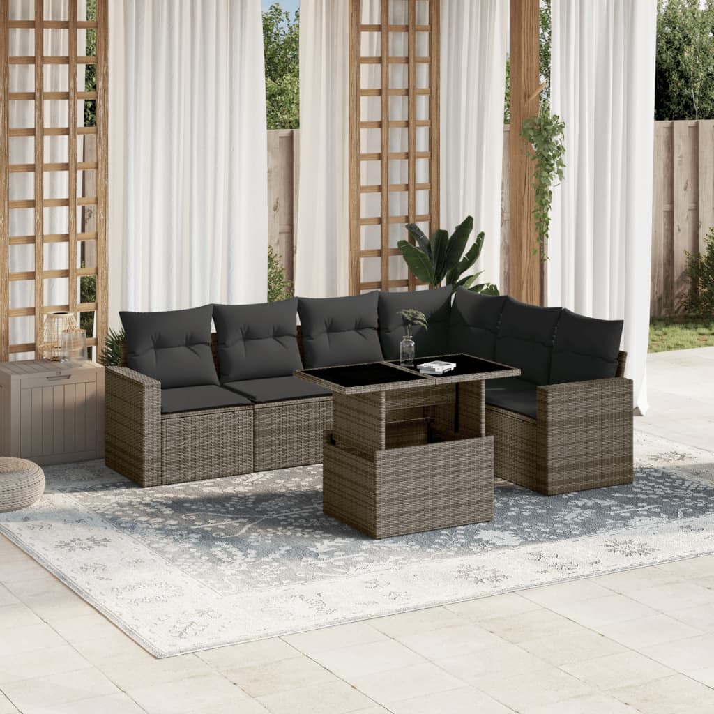 Set Divani da Giardino 7 pz con Cuscini Grigio in Polyrattan | homemem39