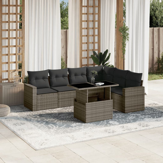 Set Divani da Giardino 7 pz con Cuscini Grigio in Polyrattan - homemem39